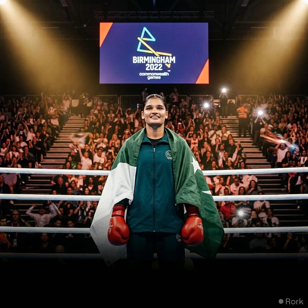 AI-generated illustration: Fatima Zahra Makes History: Pakistan's First Commonwealth Games Medalist
