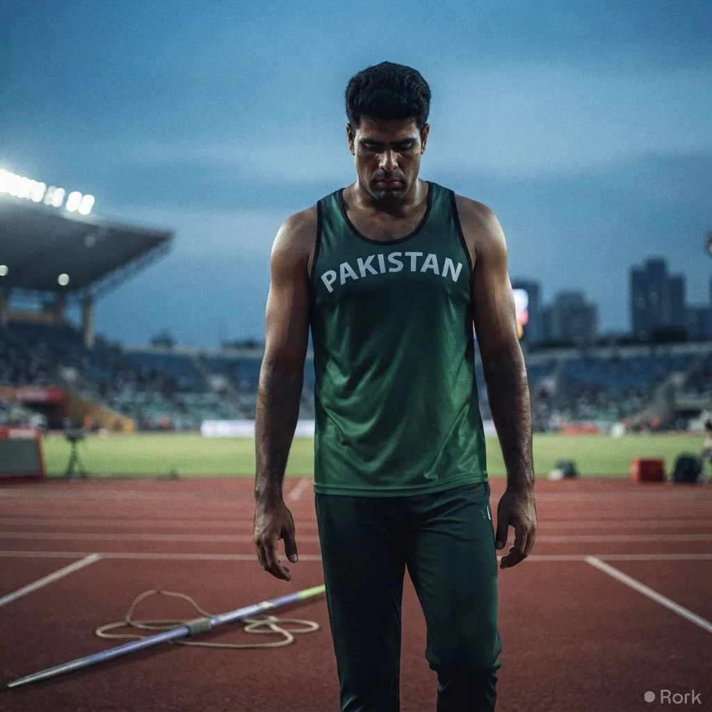 AI-generated illustration: Arshad Nadeem Finishes 9th in Javelin Throw
