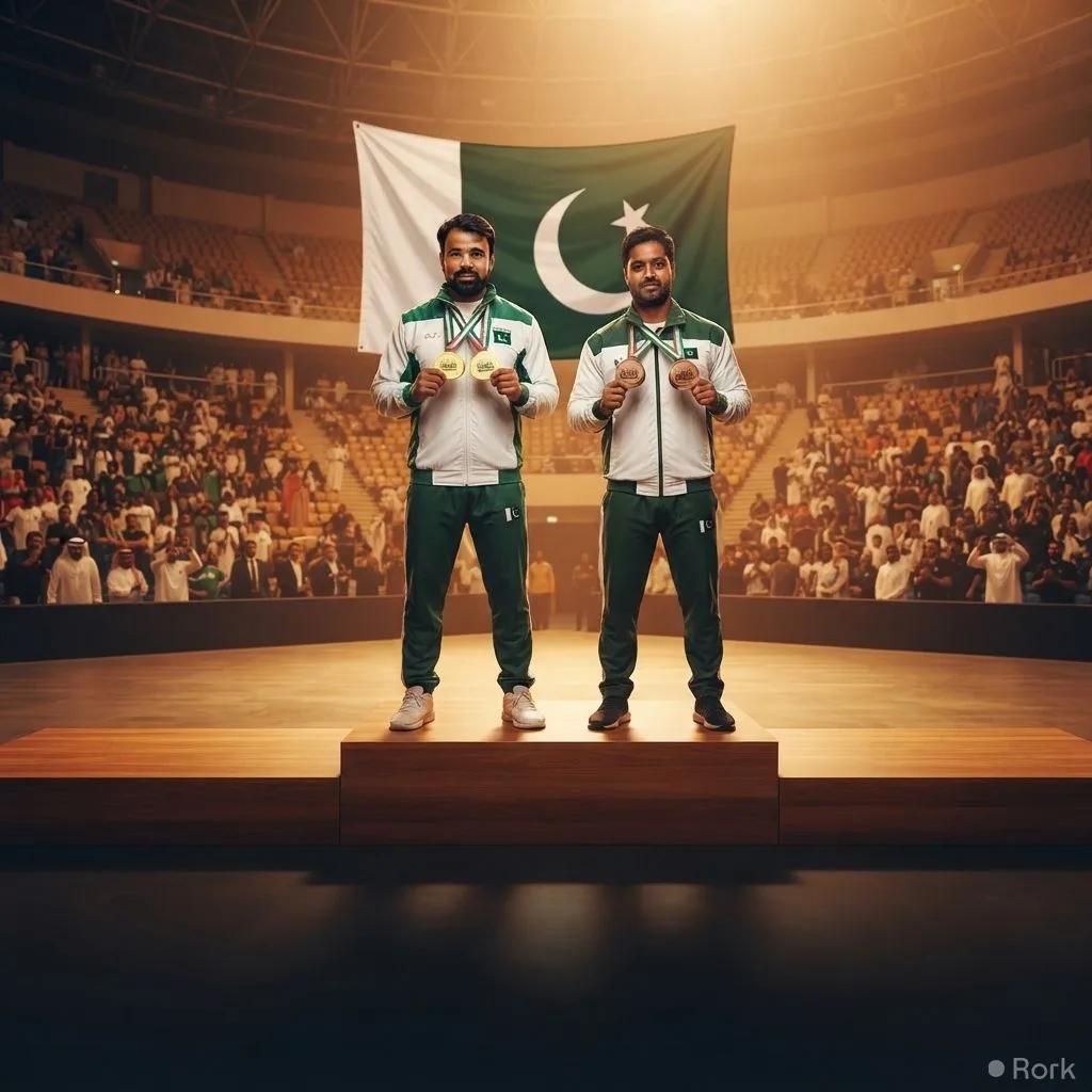 AI-generated illustration: Pakistan Clinches 2 Golds, 1 Bronze at World Ju‑Jitsu Championship