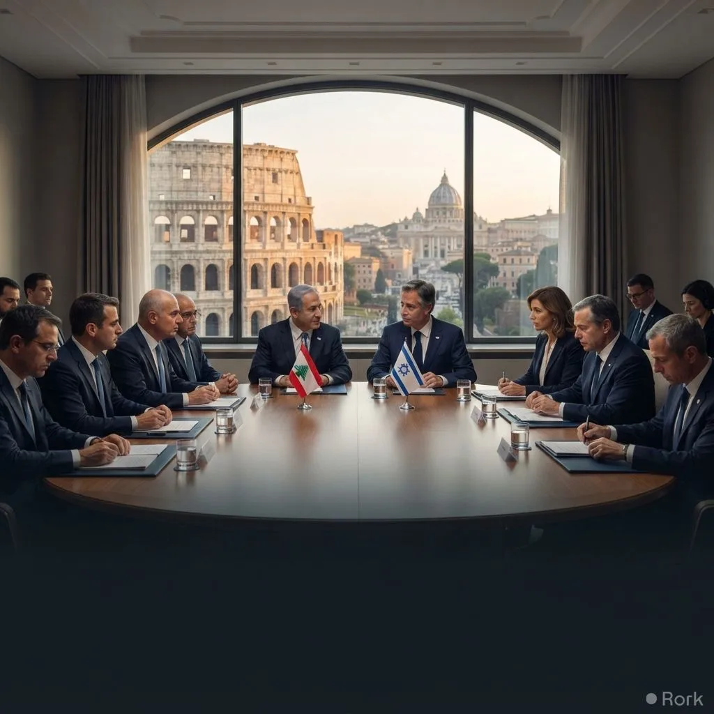 AI-generated illustration: Lebanon, Israel Begin New Rome Talks to Withdraw Israeli Forces