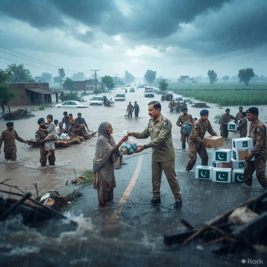 AI-generated illustration: CDF Munir: Armed Forces Ready to Aid Monsoon Relief Efforts Nationwide