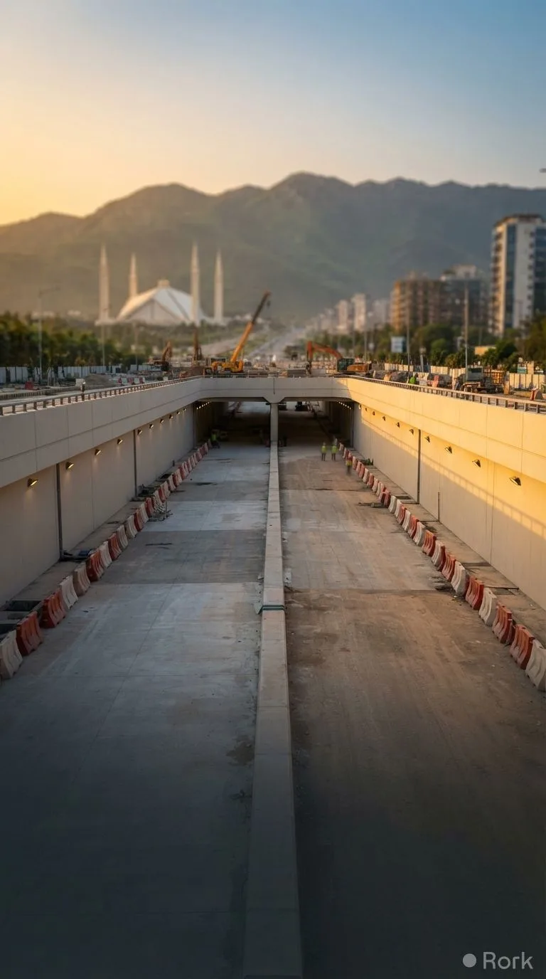 AI-generated illustration: Islamabad Begins Underpass Construction at Kashmir Chowk, Faisal Masjid Next Month