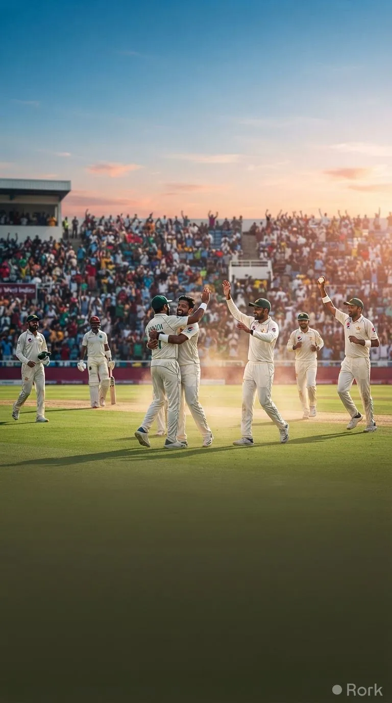 AI-generated illustration: Pakistan Beat West Indies, Ending Eight-Loss Away Test Streak