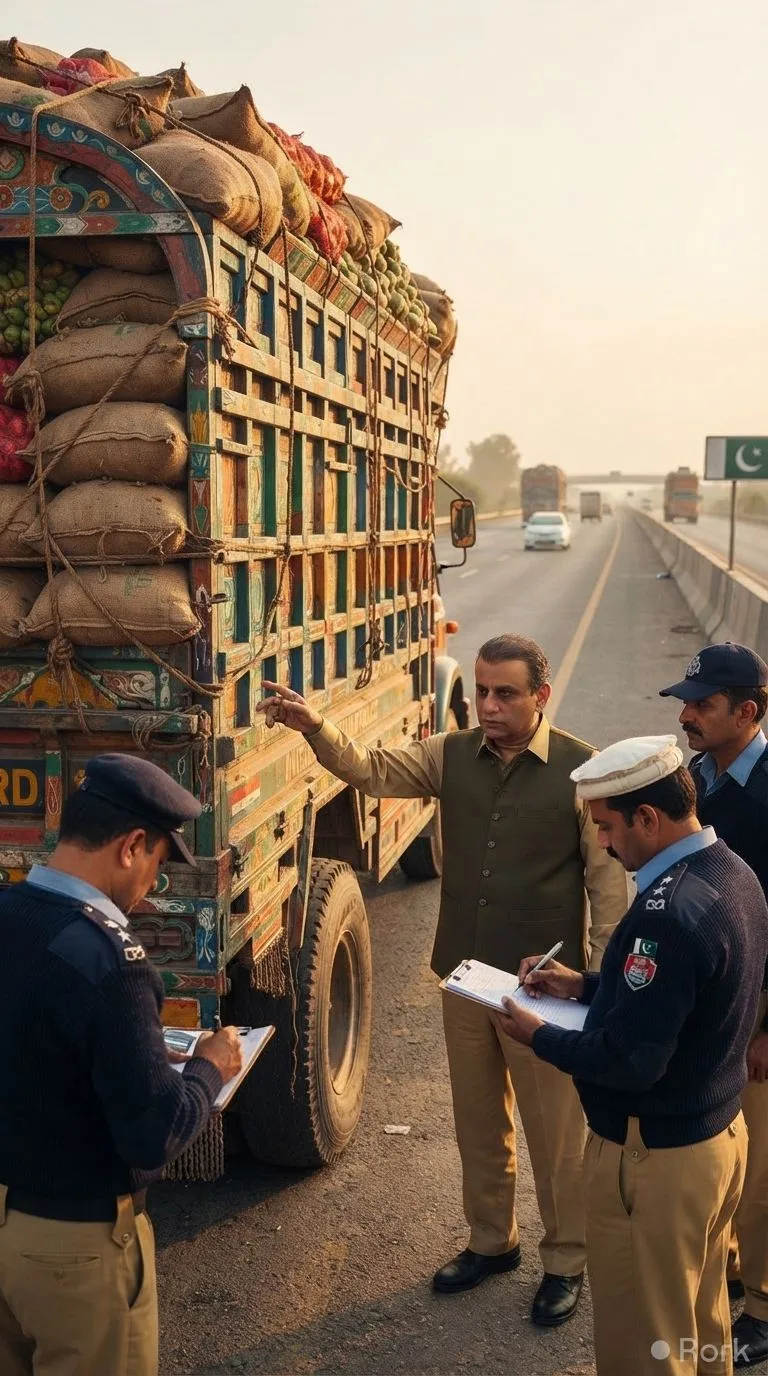 AI-generated illustration: Pakistan Bans Overloaded Vehicles On Motorways And Highways