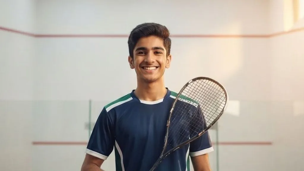 AI-generated illustration: Pakistani Teen Umair Arif Wins Hong Kong Junior Squash Open Under-17 Title