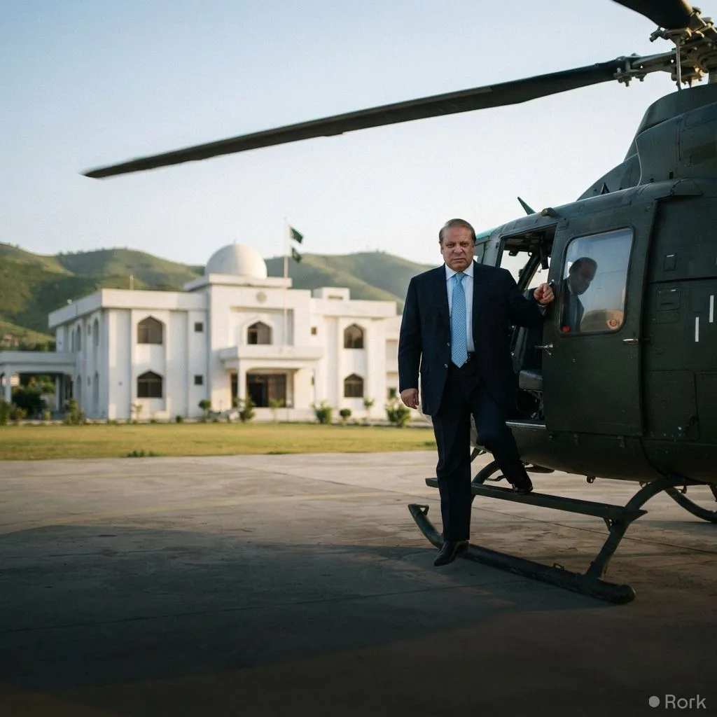AI-generated illustration: Nawaz Sharif Promises to Ask Shehbaz Sharif for Helicopter to Aid Azad Kashmir Government