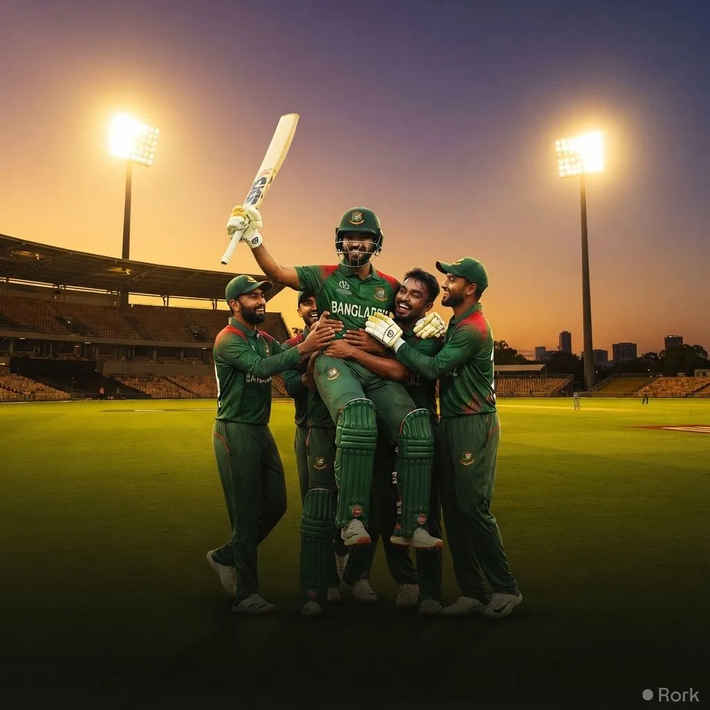 AI-generated illustration: Bangladesh secure historic first‑ever Test win over Australia in Darwin, chasing 57.