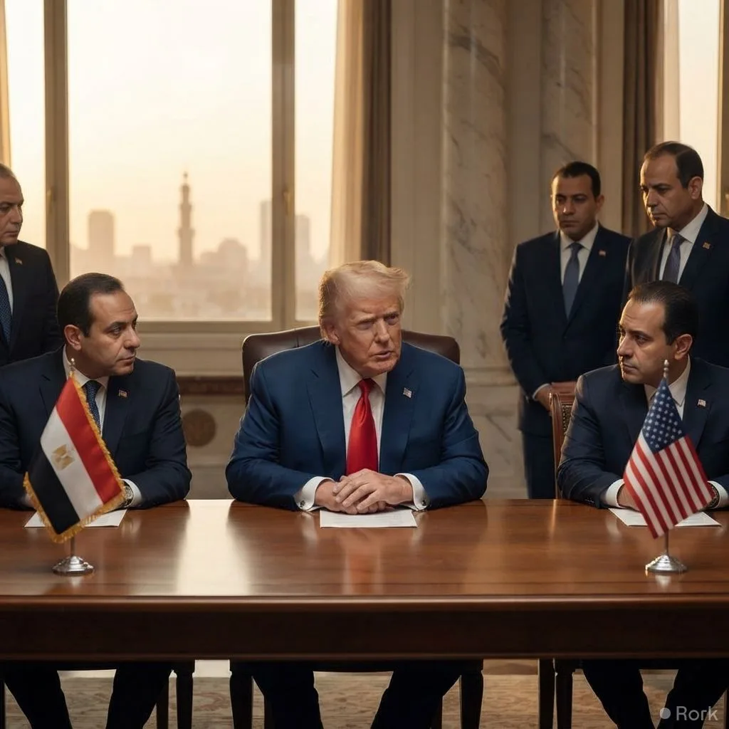 AI-generated illustration: Cairo talks test Trump's Gaza peace plan as Israel resumes airstrikes