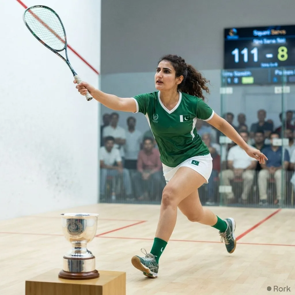 AI-generated illustration: Pakistan's Sana Bahadur wins first PSA title at Bendigo Open 2026