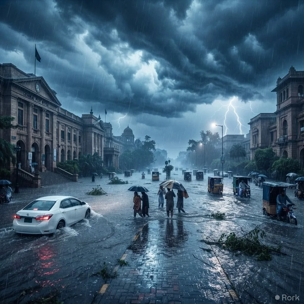 AI-generated illustration: Pakistan Issues Five-Day Heavy Rain and Thunderstorm Alert for Punjab and KPK (Aug 17‑21)
