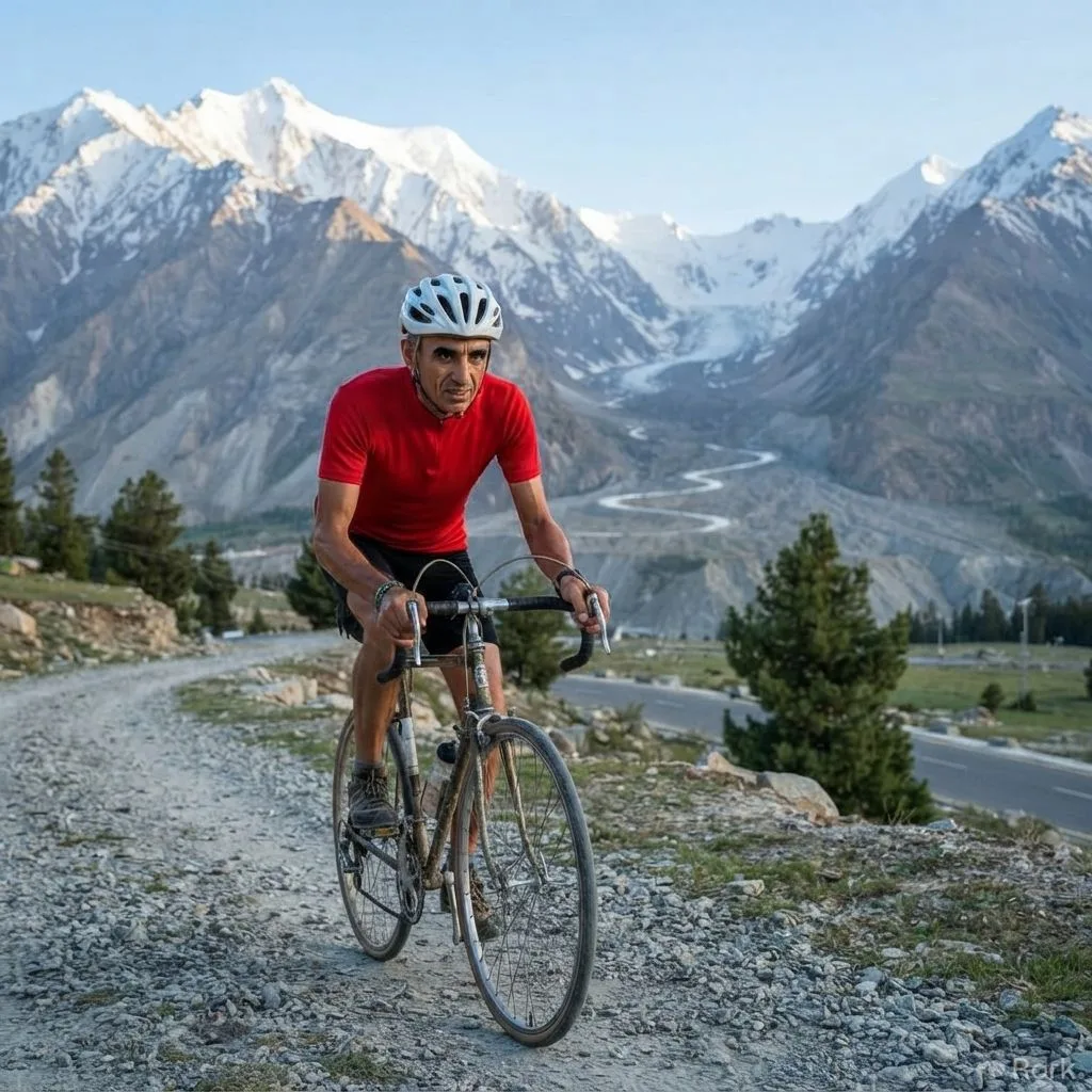 AI-generated illustration: Cyclist Sławomir Jan Strzelczyk Completes 1,390‑km Ride from Islamabad to Khunjerab Pass