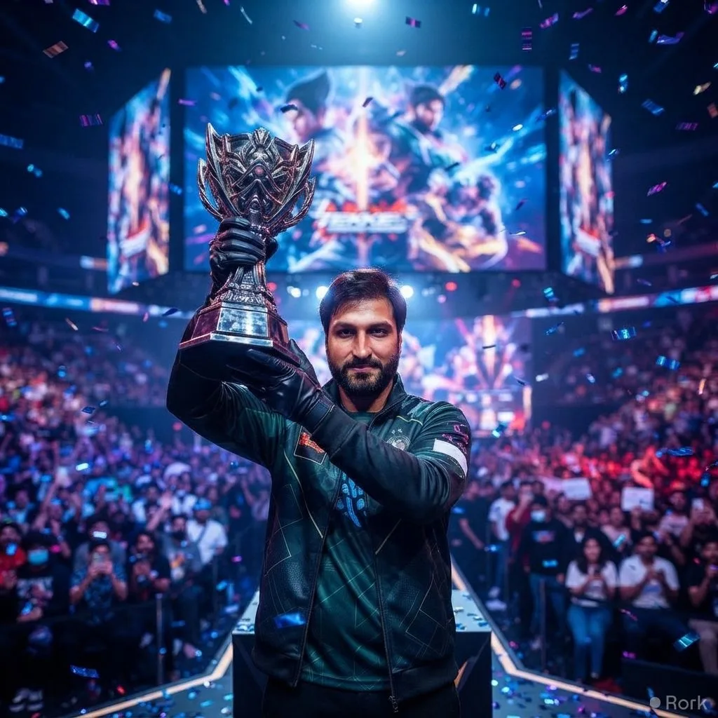 AI-generated illustration: Atif Butt Secures Third Straight CEO Tekken 8 Championship Title for Pakistan