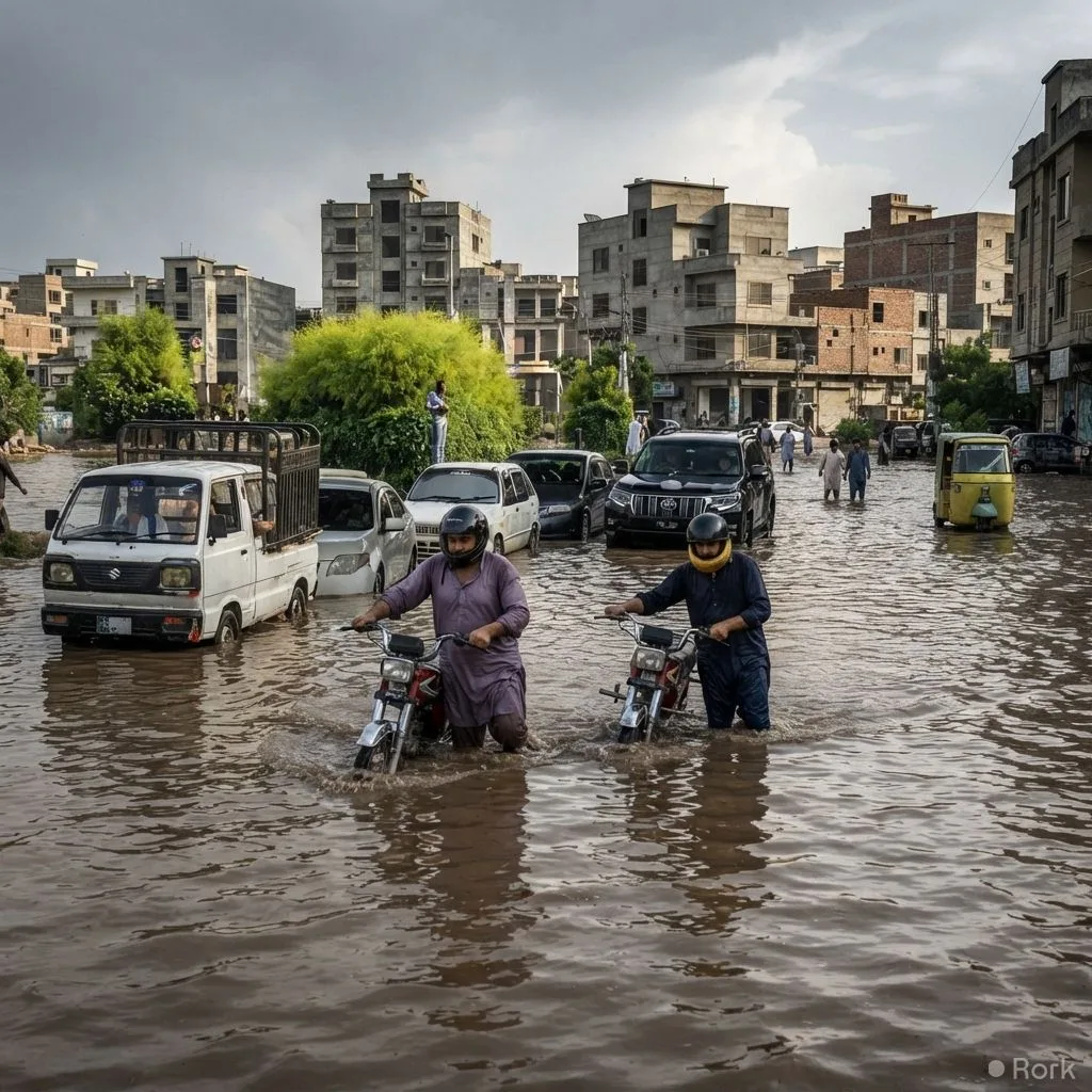 AI-generated illustration: Intense Storm Rains Cause Severe Urban Flooding Across Islamabad and Rawalpindi