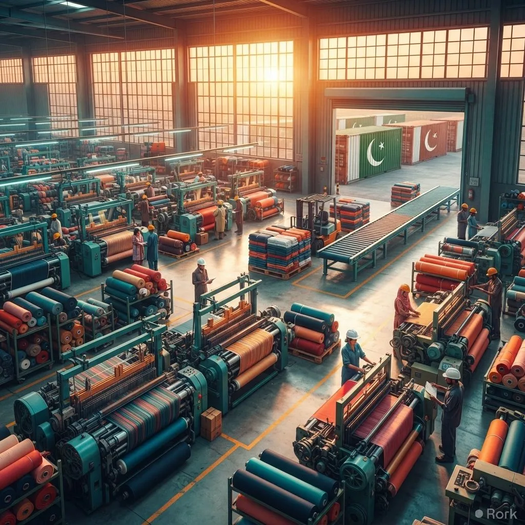 AI-generated illustration: Pakistan’s textile exports surge 43% to $1.81 billion in July 2026