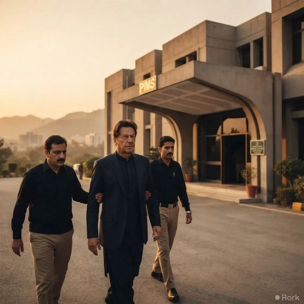 AI-generated illustration: Attaullah Tarar says Imran Khan taken to PIMS, not Shifa, for medical check.