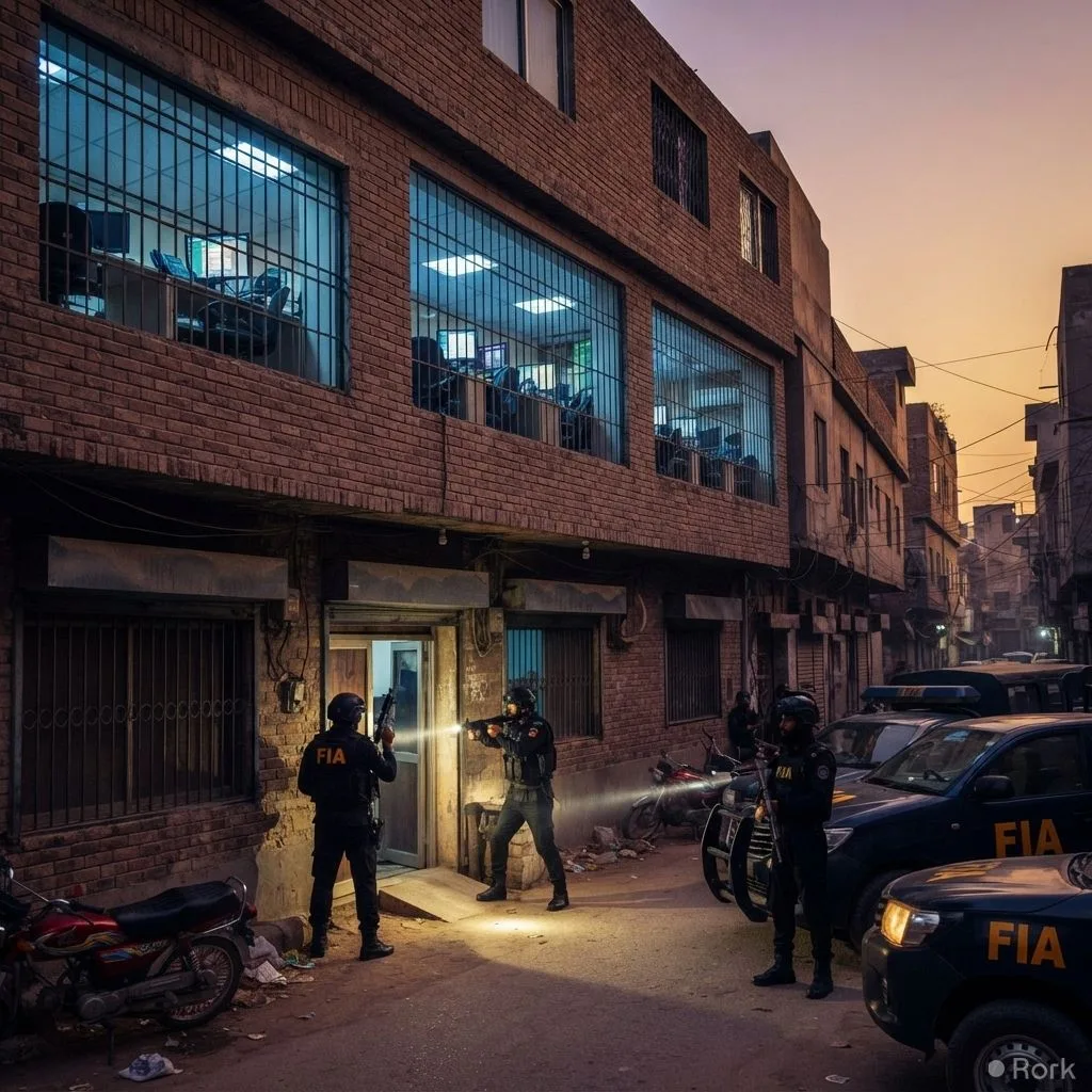 AI-generated illustration: Pakistan Launches Nationwide Crackdown on Illegal Call Centers, Targeting Cyber Fraud and Scams.