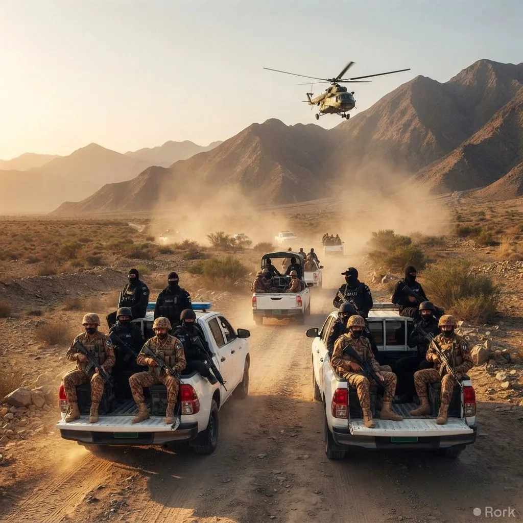 AI-generated illustration: Security forces and police killed 49 terrorists in eight districts across KP and Balochistan