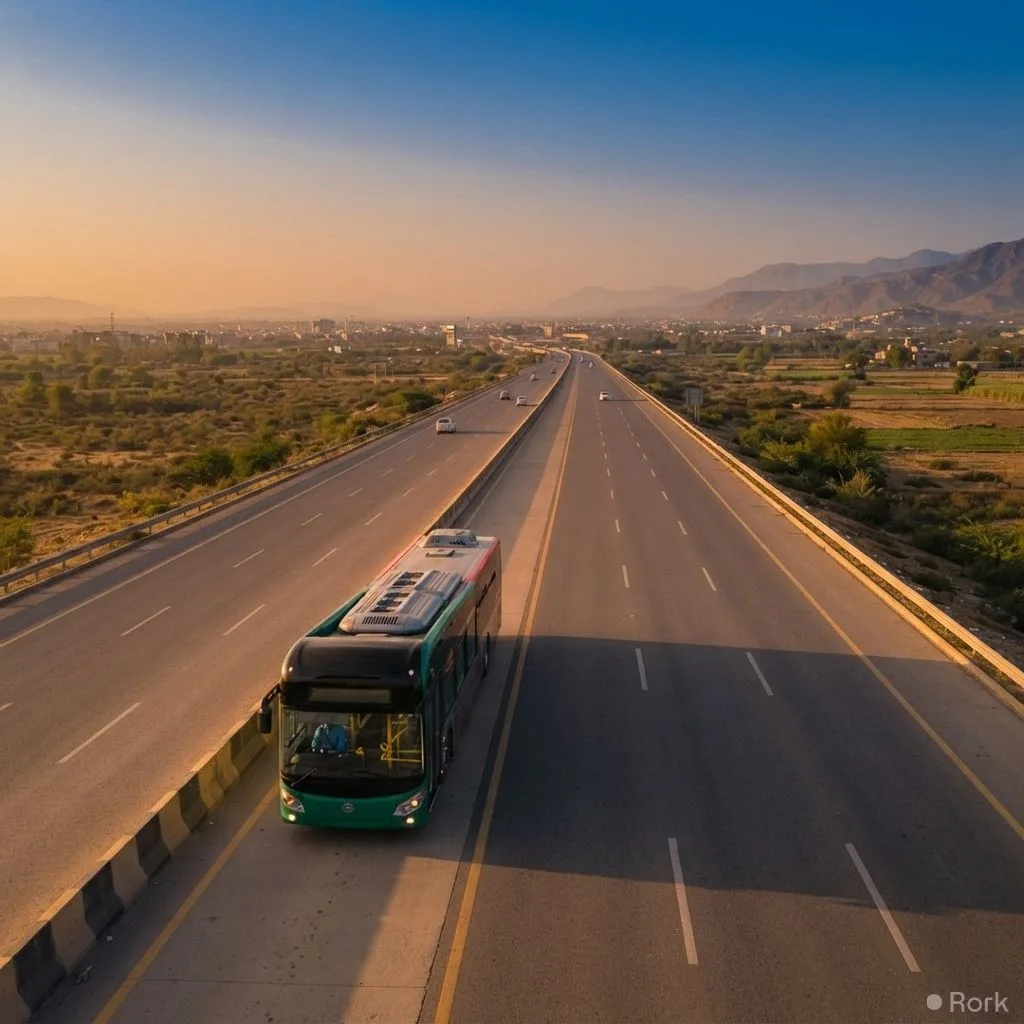 AI-generated illustration: KP Government Announces M-1 Motorway BRT Service Linking Peshawar to Four Cities.