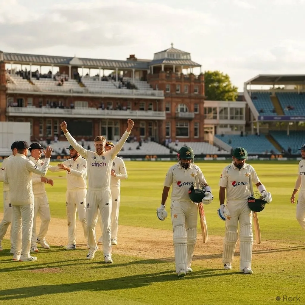 AI-generated illustration: England Crush Pakistan by Innings and 103 Runs in First Test at Headingley Leeds