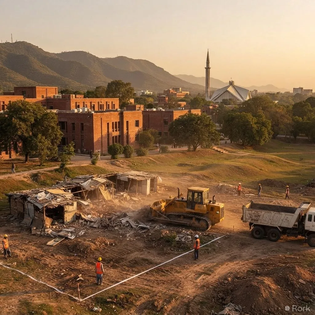 AI-generated illustration: CDA Reclaims 50 Kanal of Illegally Occupied Land at Quaid-i-Azam University, Islamabad