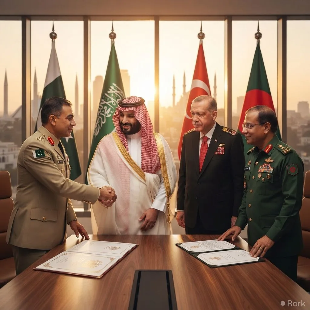 AI-generated illustration: Bangladesh Expresses Willingness to Join the Pakistan-Saudi-Türkiye Makkah Defence Pact
