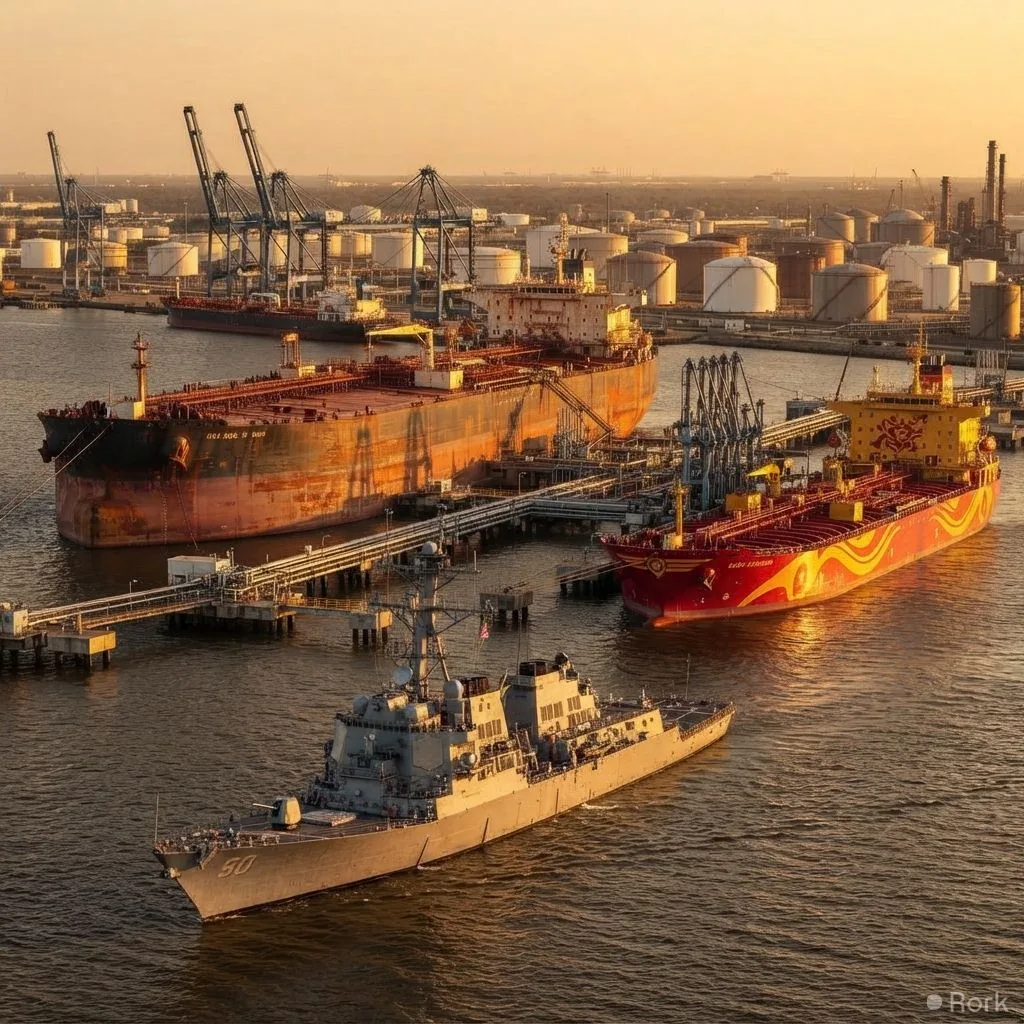 AI-generated illustration: US threatens Iran with a full naval blockade and the toughest sanctions ever as China vows to keep buying Iranian oil