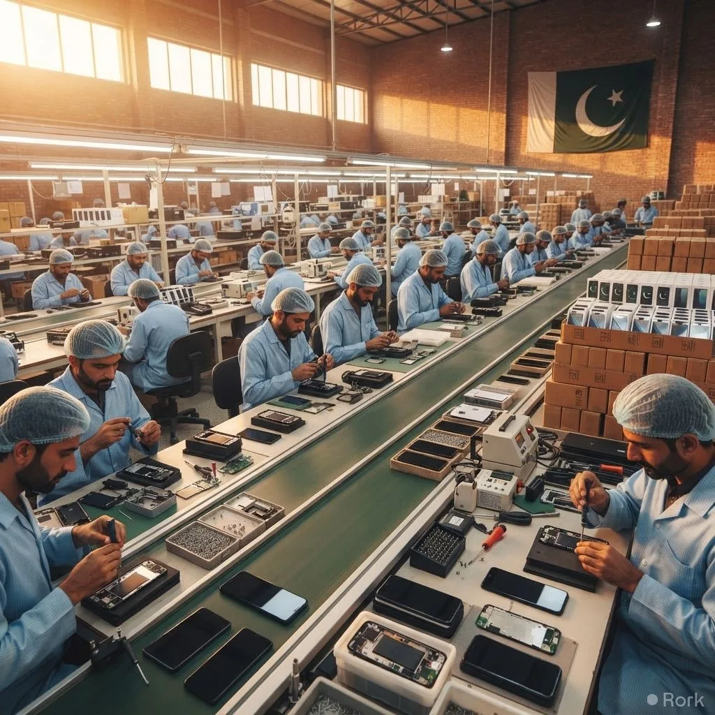 AI-generated illustration: Pakistan’s Local Mobile Phone Output Hits 3.9 Million Units, Covering 97% of Demand.