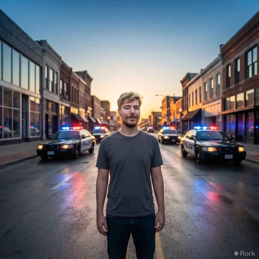 AI-generated illustration: MrBeast Rents Entire City, Offers Police $500,000 to Catch Him in Real-Life Chase