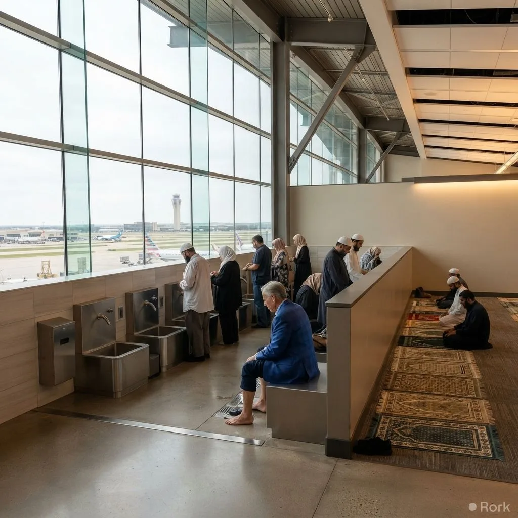 AI-generated illustration: Greg Abbott Calls for DOJ Review of Muslim Prayer Areas at Texas Airports