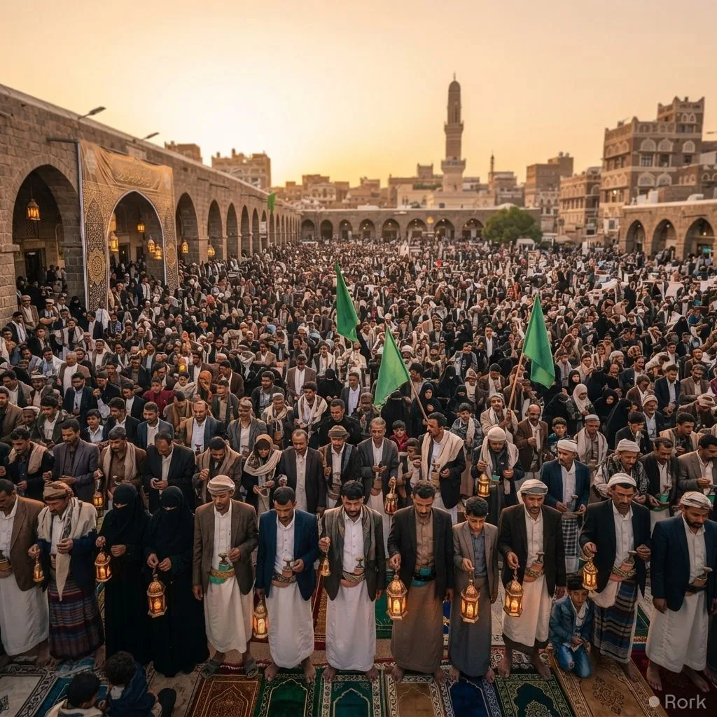 AI-generated illustration: Millions Gather Across Yemen, Including Sana’a’s Sabeen Square, to Celebrate Prophet Muhammad’s Birthday