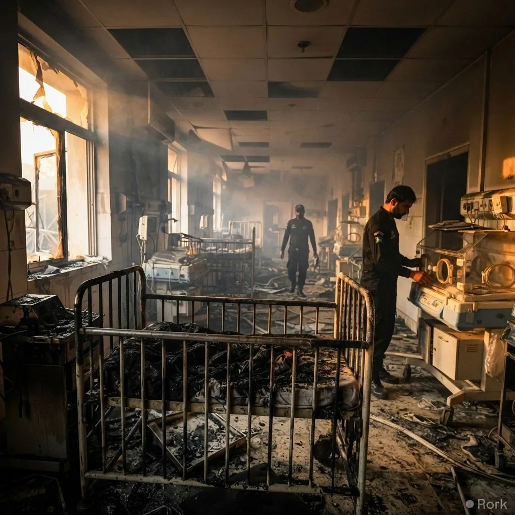 AI-generated illustration: Fire in PIMS Gynaecology Ward Kills Fourteen of Sixteen Newborns in Islamabad