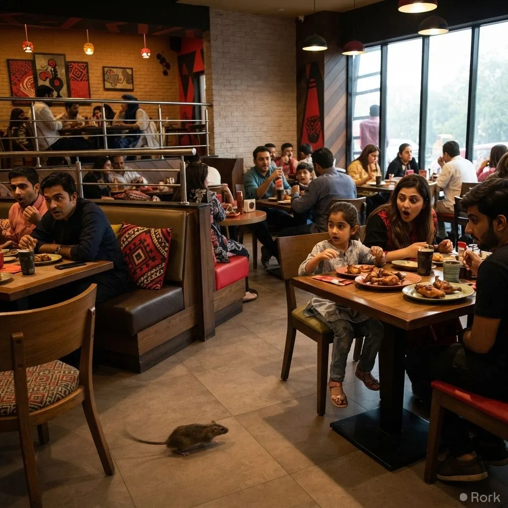 AI-generated illustration: Rat Seen Roaming Inside Faisalabad Nando’s as Customers Watch, Sparking Hygiene Fears