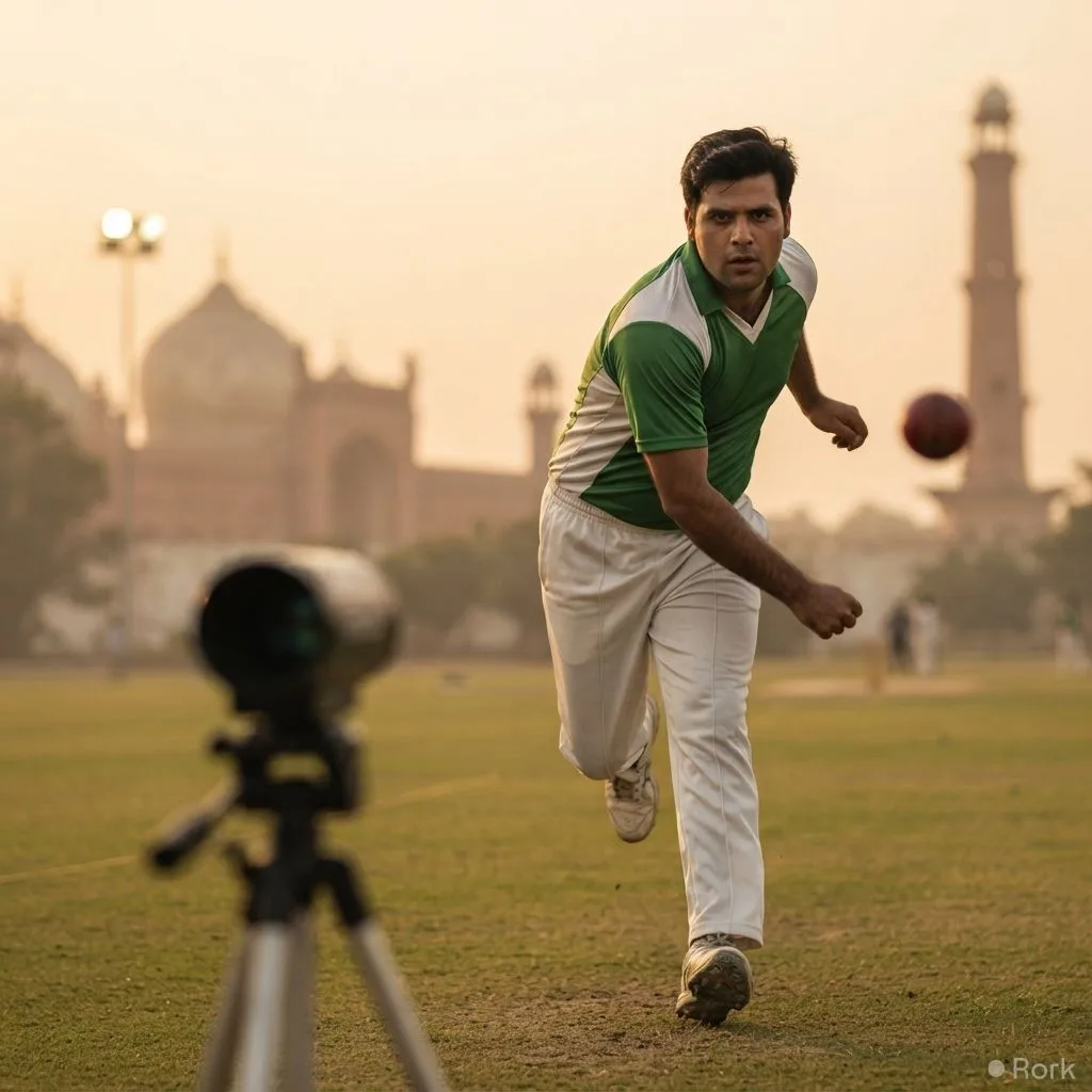 AI-generated illustration: PCB Identifies Jhang Fast Bowler Qayyum Khan After 152 km/h NCA Assessment in Lahore