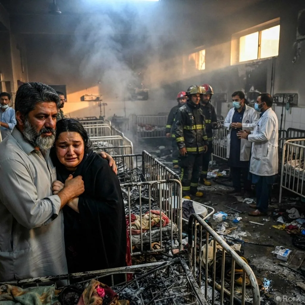 AI-generated illustration: Deadly Fire at PIMS Nursery Kills 14 Newborns in Islamabad, Officials Say Wednesday.