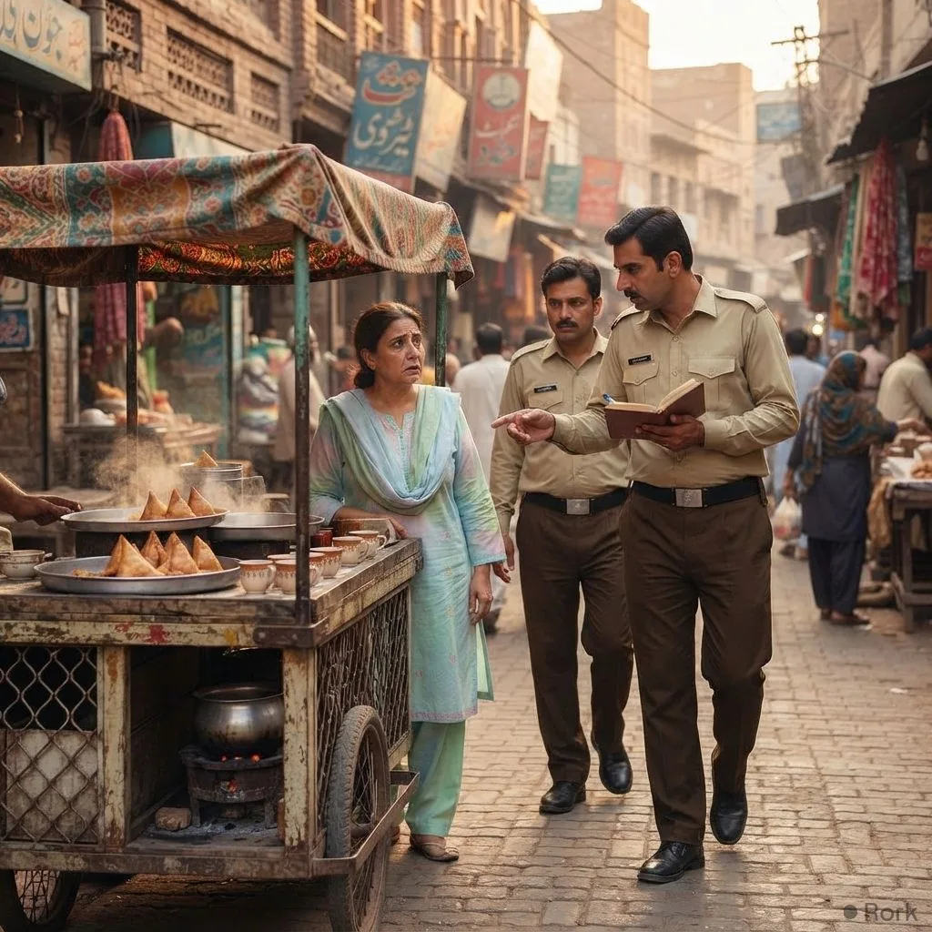 AI-generated illustration: Tahira Habib Jalib Says Officials Tried to Extort Money From Her Food Cart Stall