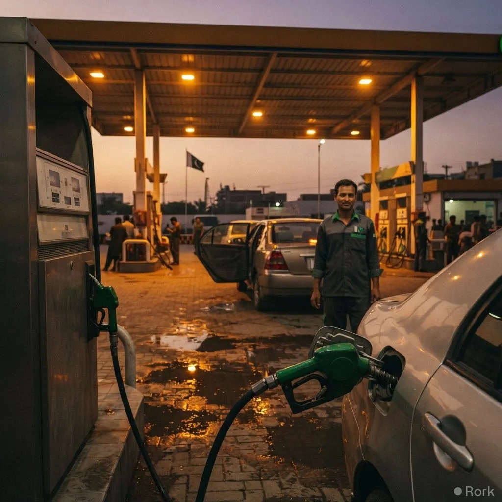 AI-generated illustration: Pakistan cuts petrol by Rs.0.5/litre and diesel by Rs.0.19/litre from August 28.