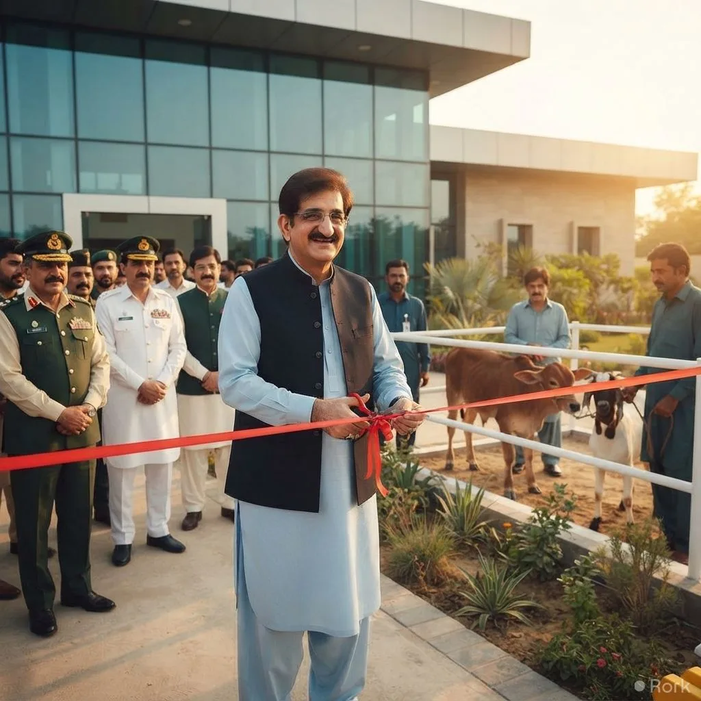 AI-generated illustration: Sindh CM Murad Ali Shah Opens State-of-the-Art Animal Health Facility in Karachi