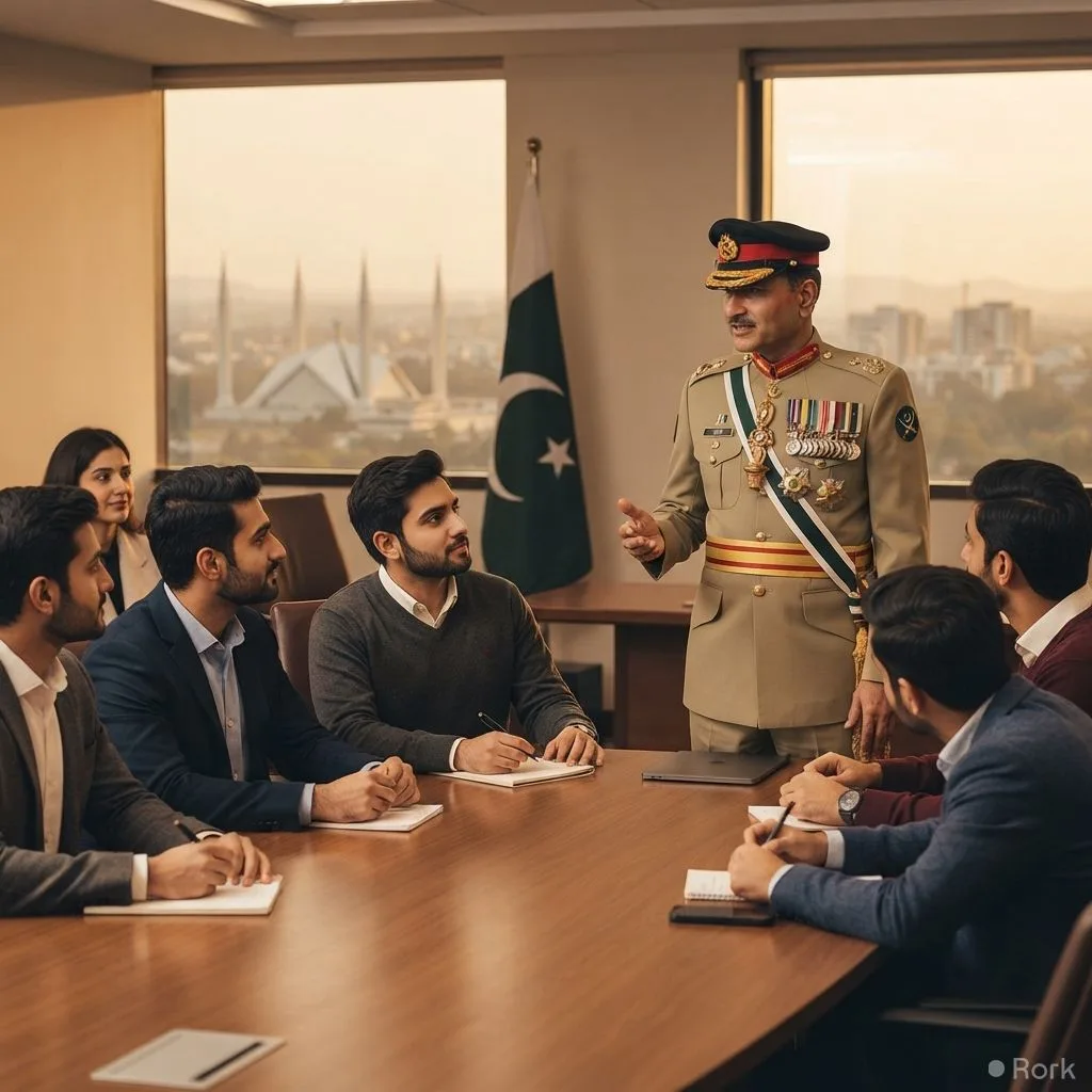 AI-generated illustration: Harvard Business School students meet Field Marshal Asim Munir during Pakistan visit