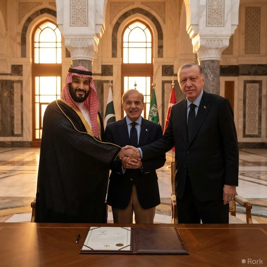 AI-generated illustration: Prime Minister Shehbaz Sharif Says Makkah Defence Pact Signals Regional Unity and Peace