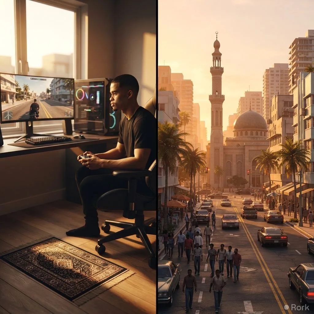 AI-generated illustration: Sneako Urges Rockstar Games to Add Mosque in Upcoming GTA 6 for Muslim Prayers