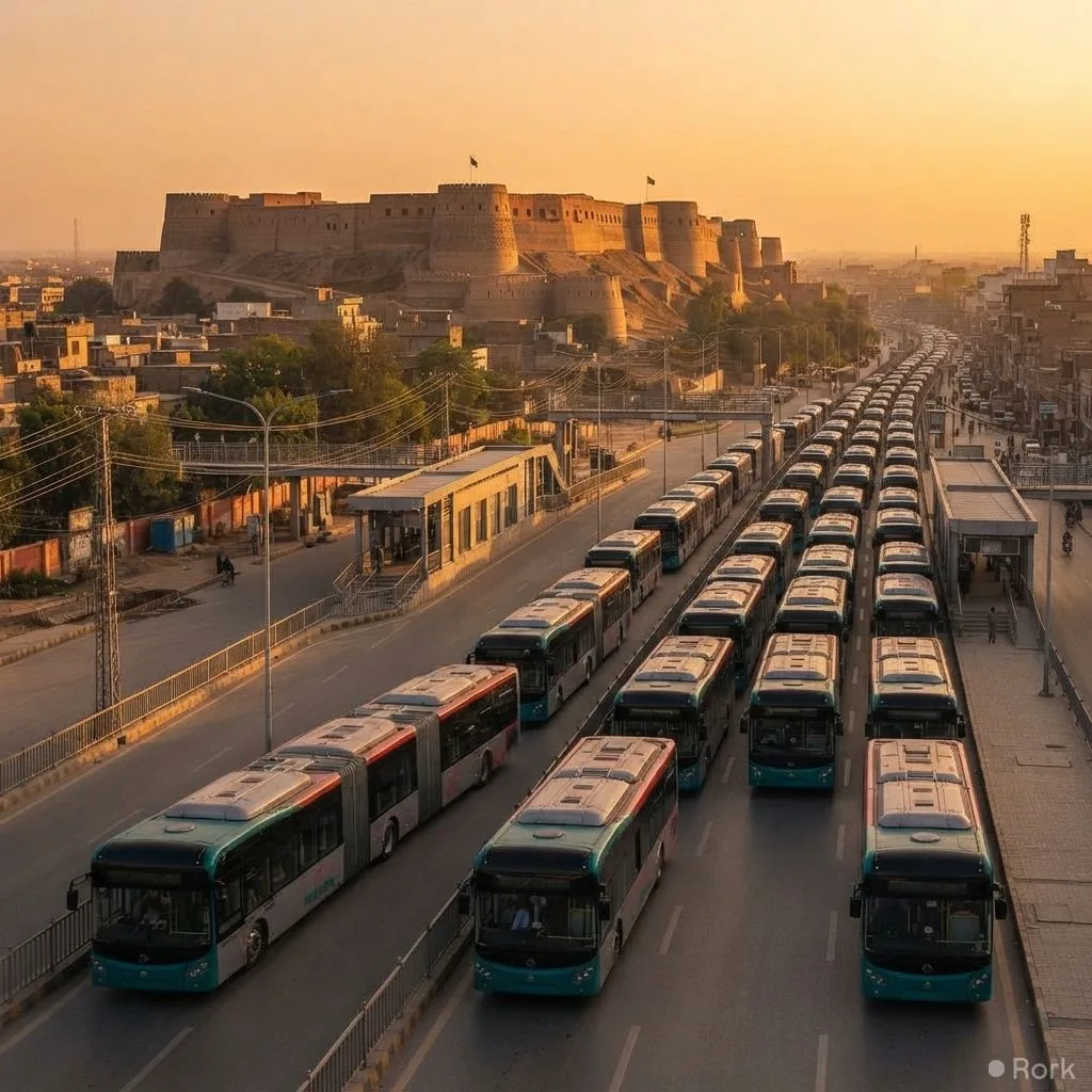 AI-generated illustration: Khyber Pakhtunkhwa Government Buys 50 More Buses for Peshawar BRT at Rs2.14 Billion