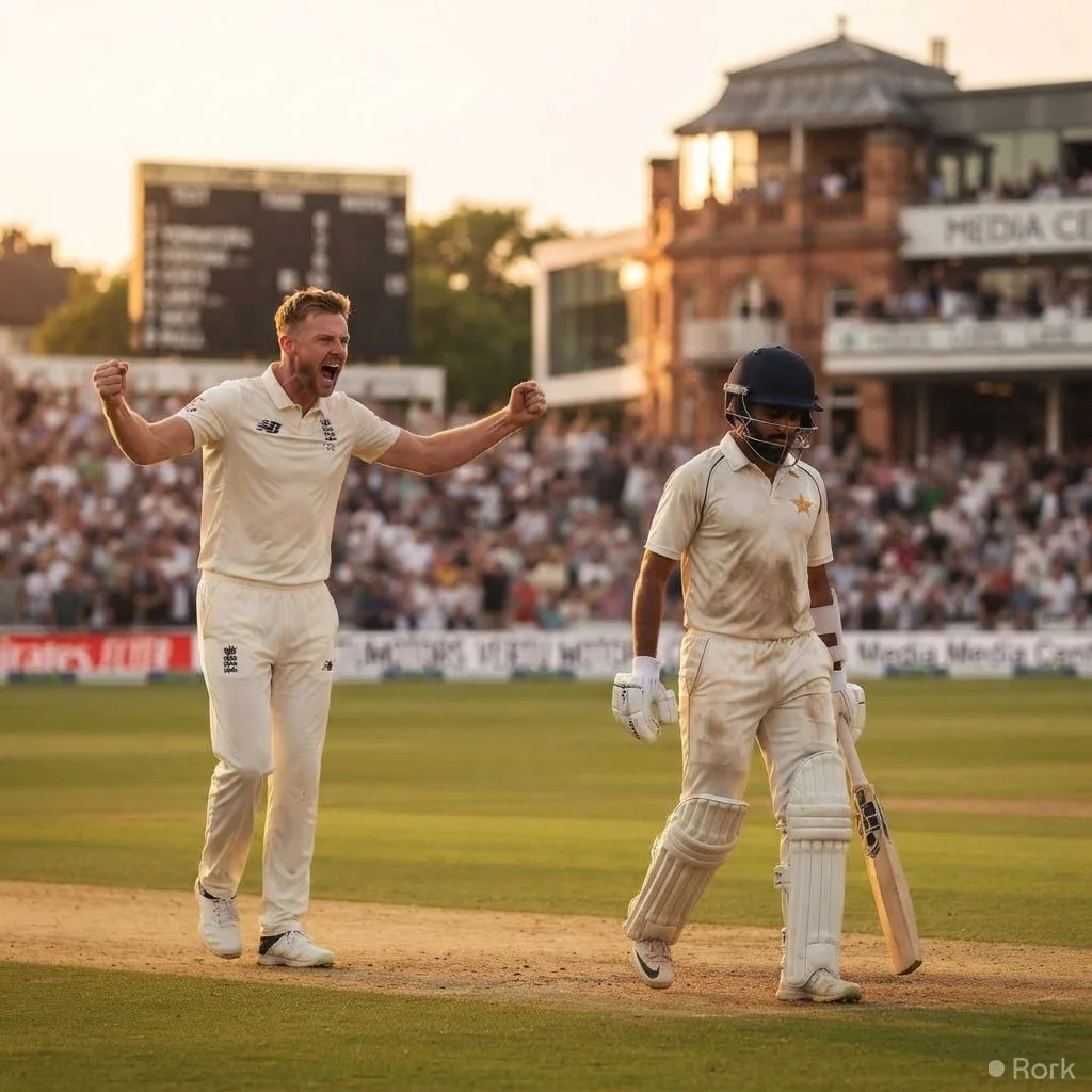 AI-generated illustration: England Defeats Pakistan by 194 Runs at Lord’s to Seal 2-0 Test Series Lead