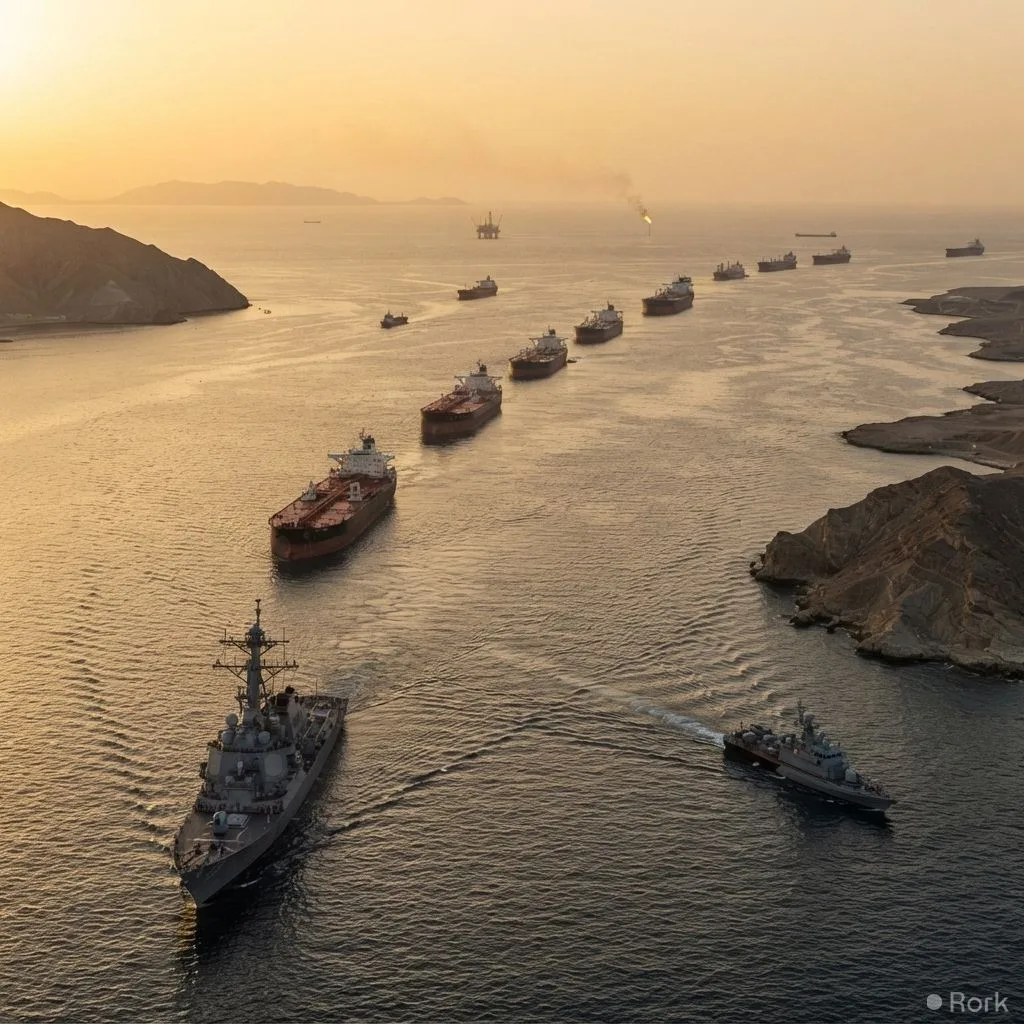 AI-generated illustration: Oil prices jump over $1 after US-Iran strikes on Larak and Jordan bases.