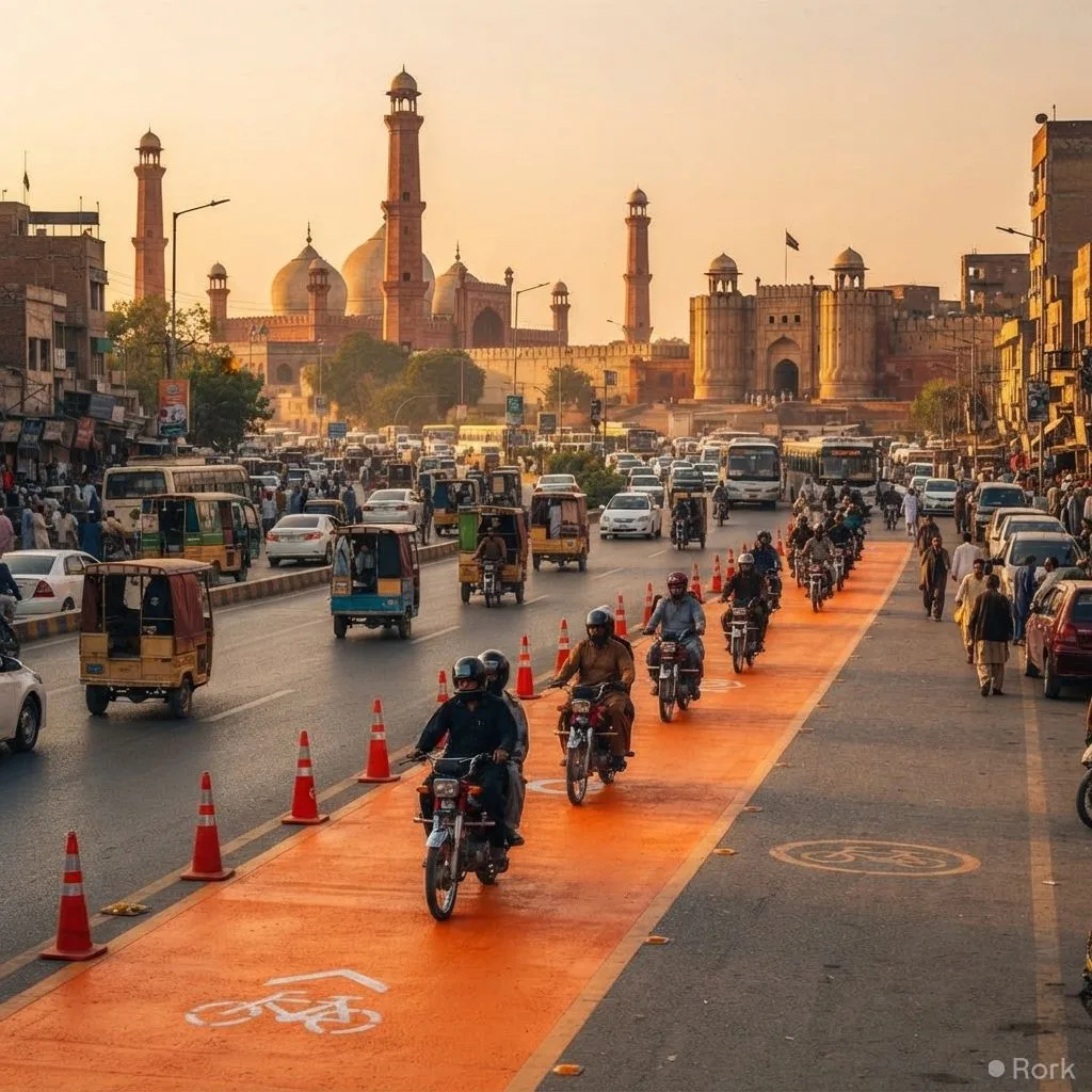 AI-generated illustration: Punjab CM Maryam Nawaz Orders Dedicated Motorcycle Lanes on Lahore’s Major Roads