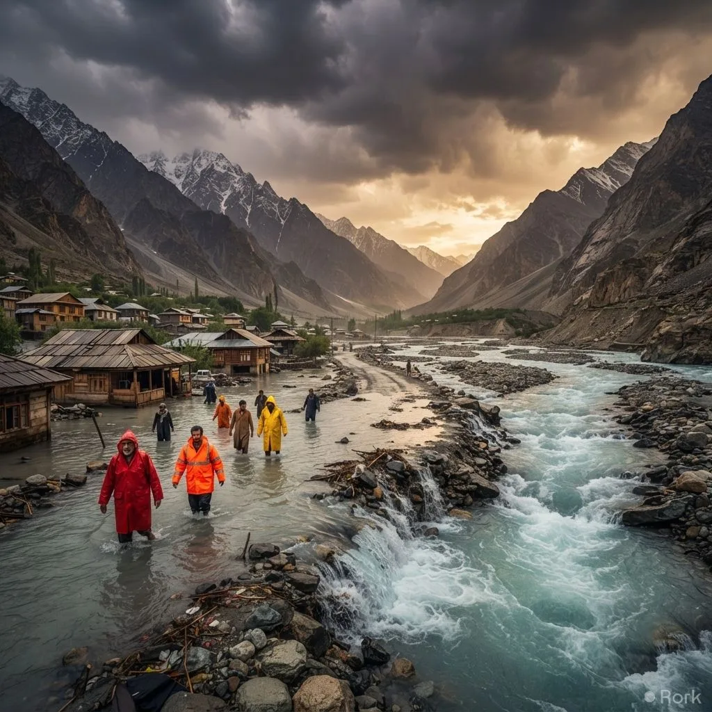 AI-generated illustration: NDMA Issues High Alert as Heavy Rain Threatens Flash Floods in Gilgit‑Baltistan Within 48 Hours