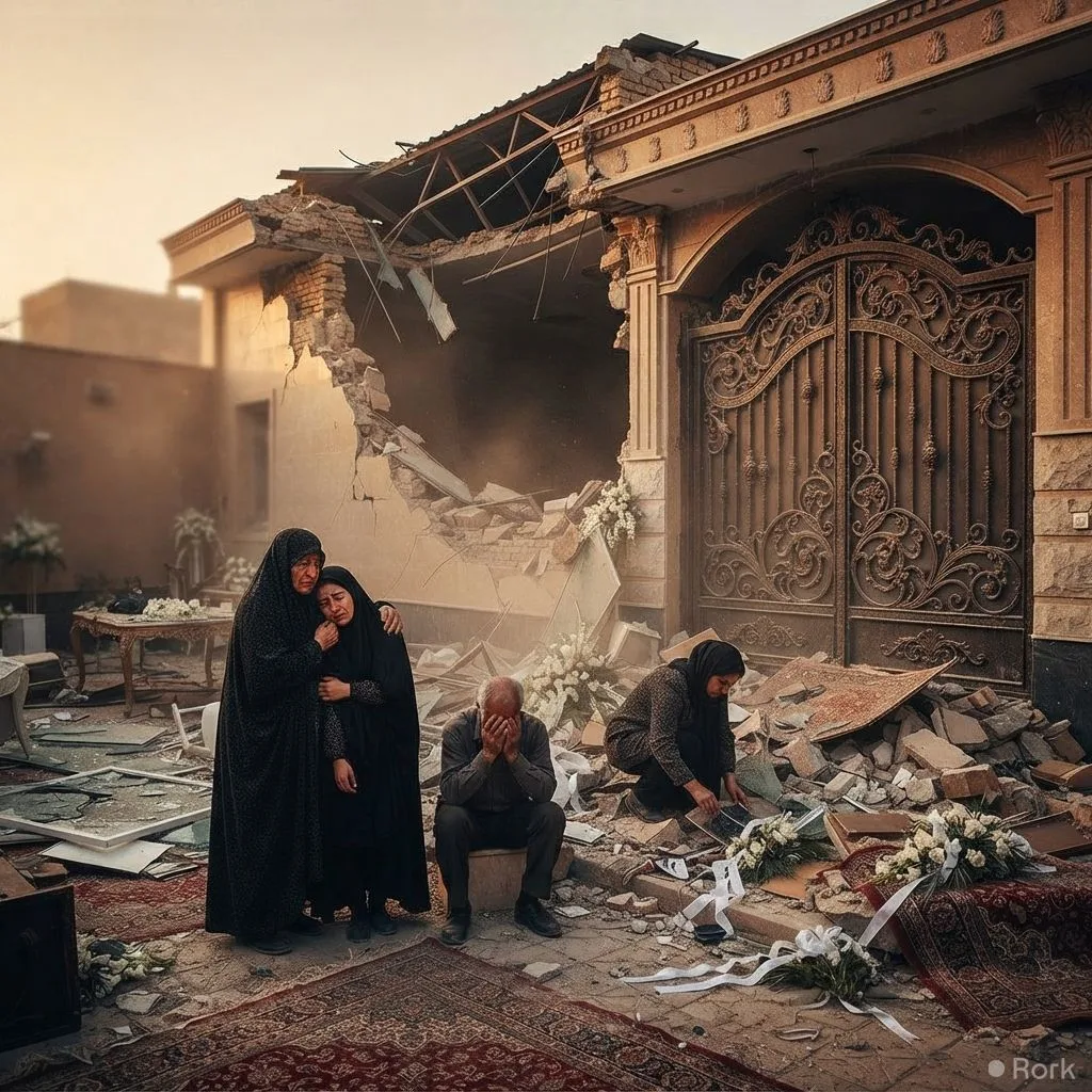 AI-generated illustration: US airstrikes on Iranian wedding kill at least 11 people, Tehran retaliates with missiles