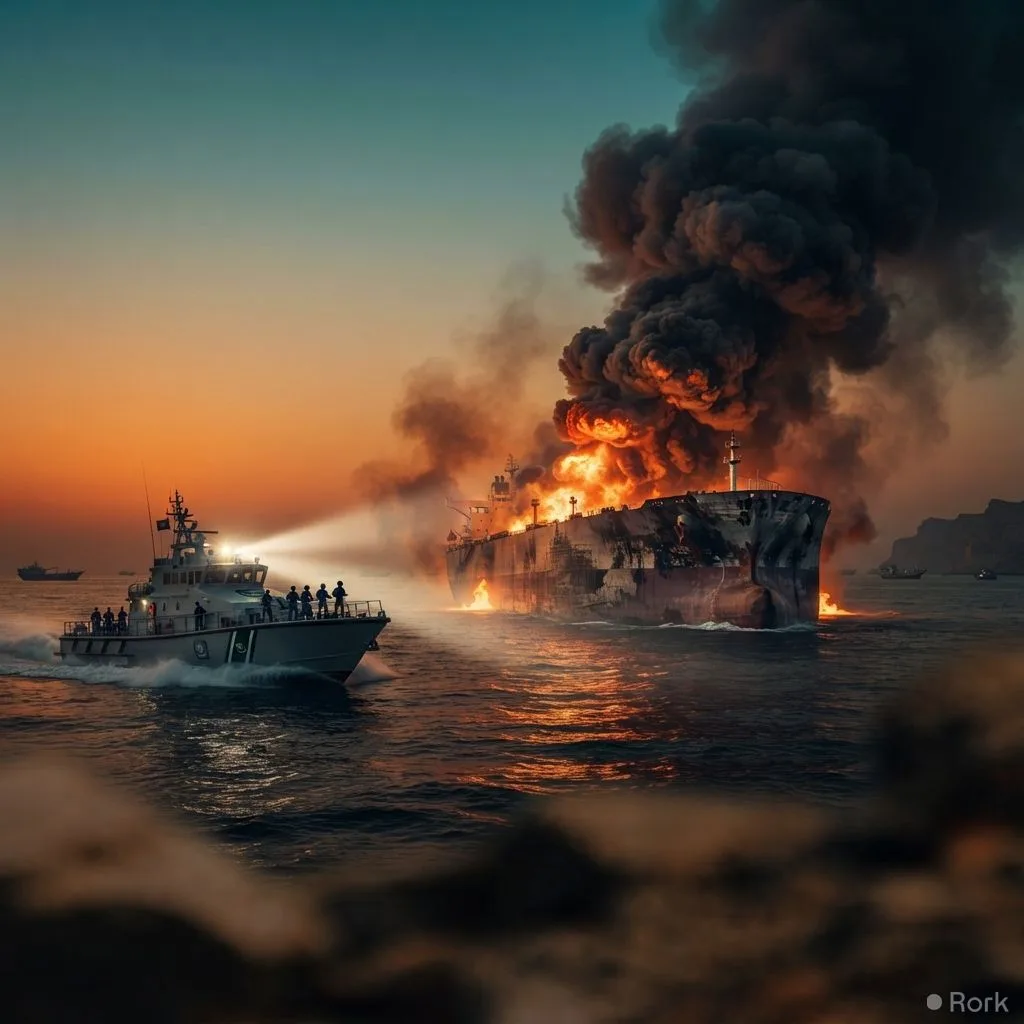 AI-generated illustration: Saudi Arabia accuses Iran of attacking a tanker in the Strait of Hormuz, killing two sailors