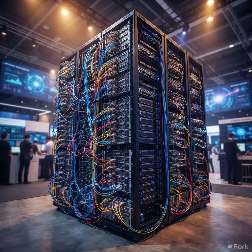 AI-generated illustration: ZTE unveils 128‑chip AI “supernode” that operates like a single giant computer at China’s ODX expo
