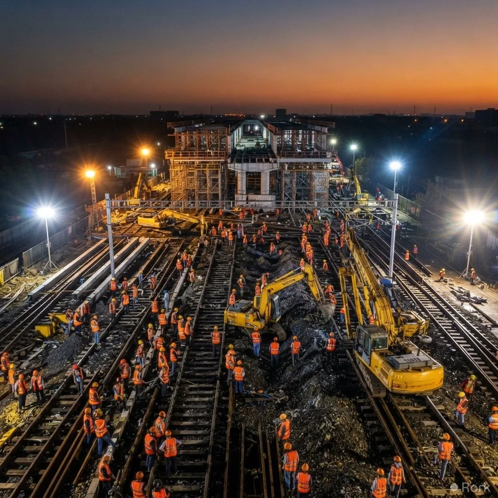 AI-generated illustration: China completes railway station construction in nine hours using 1,500 workers
