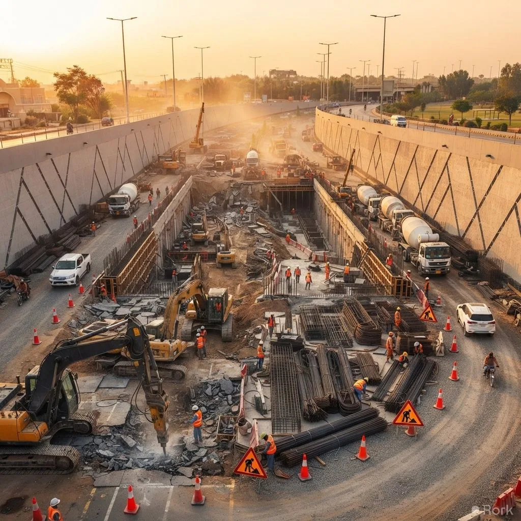 AI-generated illustration: Rs 8 billion Rawalpindi underpass project starts September 7, delivering two new links on Peshawar Road